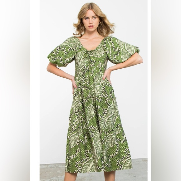 THML Dresses & Skirts - THML Tropical Leaf Midi Dress